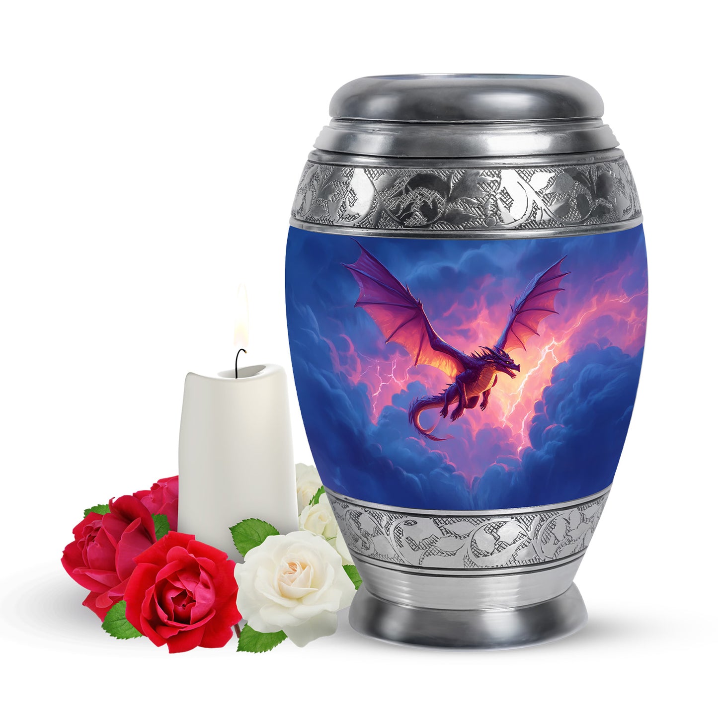Blue Comforting Dragon Memorial Urn for Ashes - 10-inch, 200 cu in - Yatskia