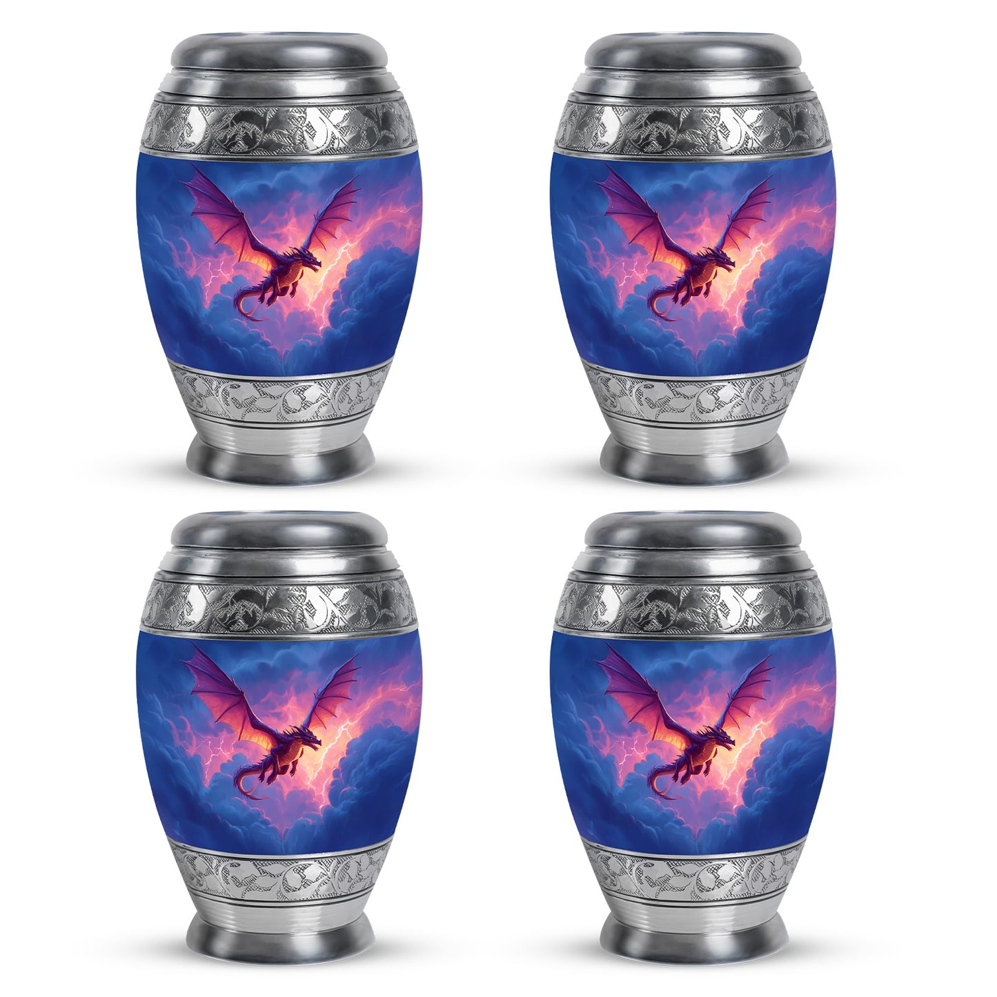 Sky Blue Dragon Cremation Urn urn with complimentary velvet bag - regal dragon design with crown-inspired accents - 10 inch aluminum urn for cremated remains
