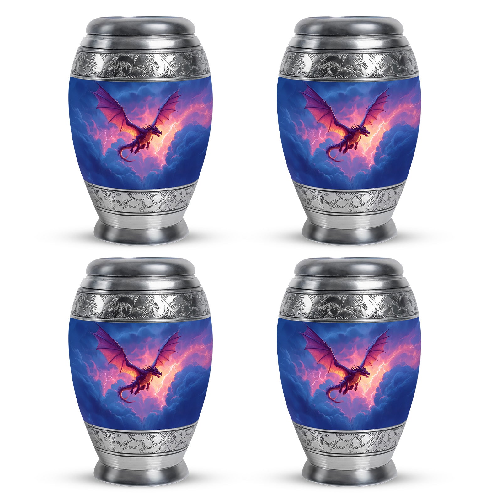 Sky Blue Dragon Cremation Urn urn with complimentary velvet bag - regal dragon design with crown-inspired accents - 10 inch aluminum urn for cremated remains