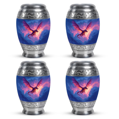 Sky Blue Dragon Cremation Urn urn with complimentary velvet bag - regal dragon design with crown-inspired accents - 10 inch aluminum urn for cremated remains