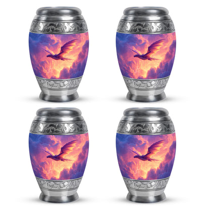 Pastel Blue Dragon Cremation Urn urn with complimentary velvet bag - ornate monarch-style dragon relief on brushed aluminum - 10 inch aluminum urn for cremated remains