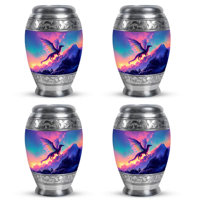 Vivid Blue Dragon Cremation Urn urn with complimentary velvet bag - royal dragon engraving with decorative scrollwork - 10 inch aluminum urn for cremated remains