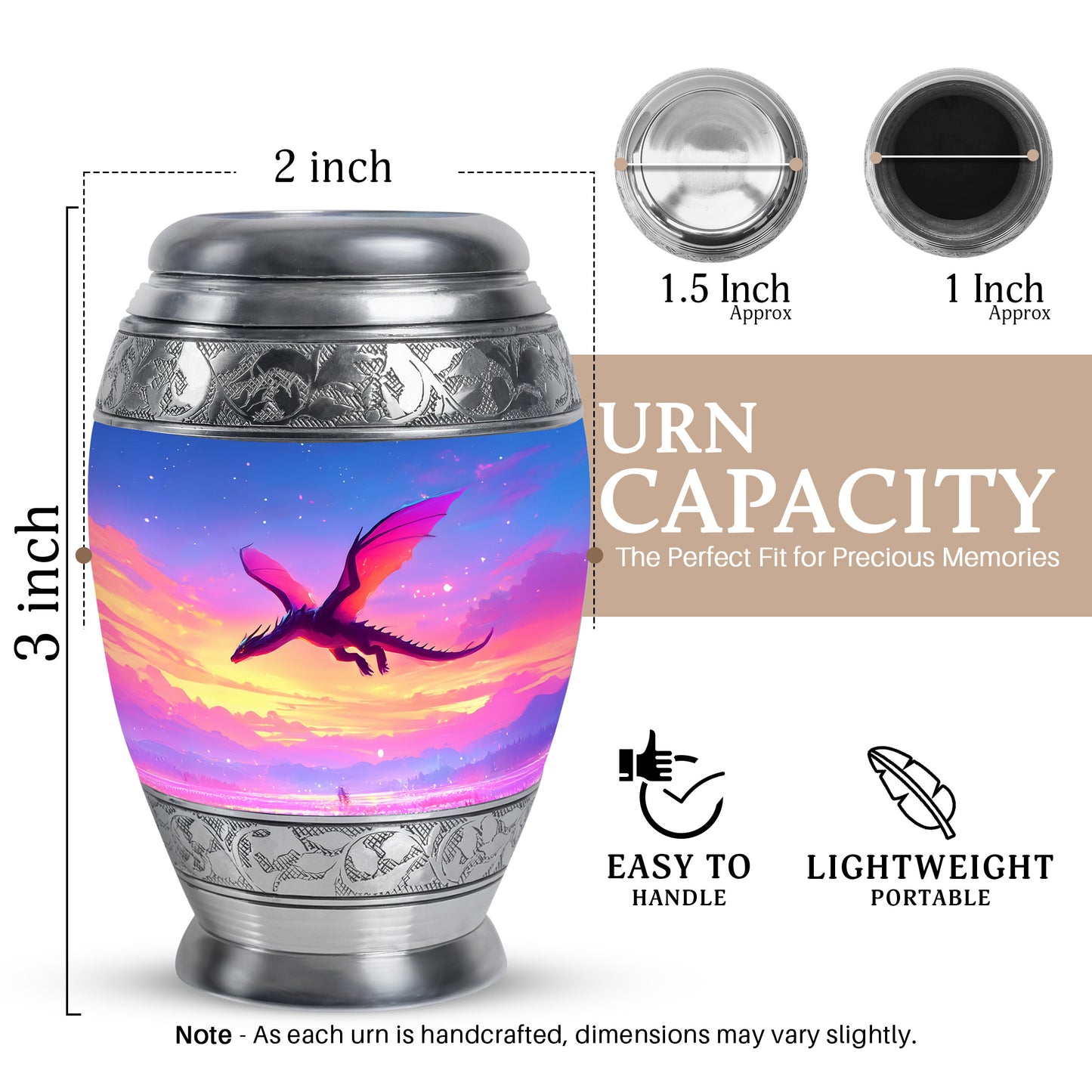Vivid Blue Dragon Cremation Urn lifestyle display on memorial shelf - royal dragon engraving with decorative scrollwork - mini keepsake memorial for portion of cremation ashes
