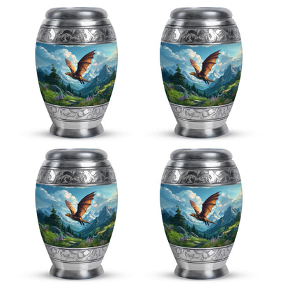 Calming Blue Dragon Cremation Urn urn with complimentary velvet bag - royal dragon engraving with decorative scrollwork - 10 inch aluminum urn for cremated remains