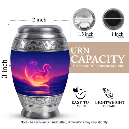 Vivid Blue Dragon Cremation Urn lifestyle display on memorial shelf - royal dragon engraving with decorative scrollwork - mini keepsake memorial for portion of cremation ashes