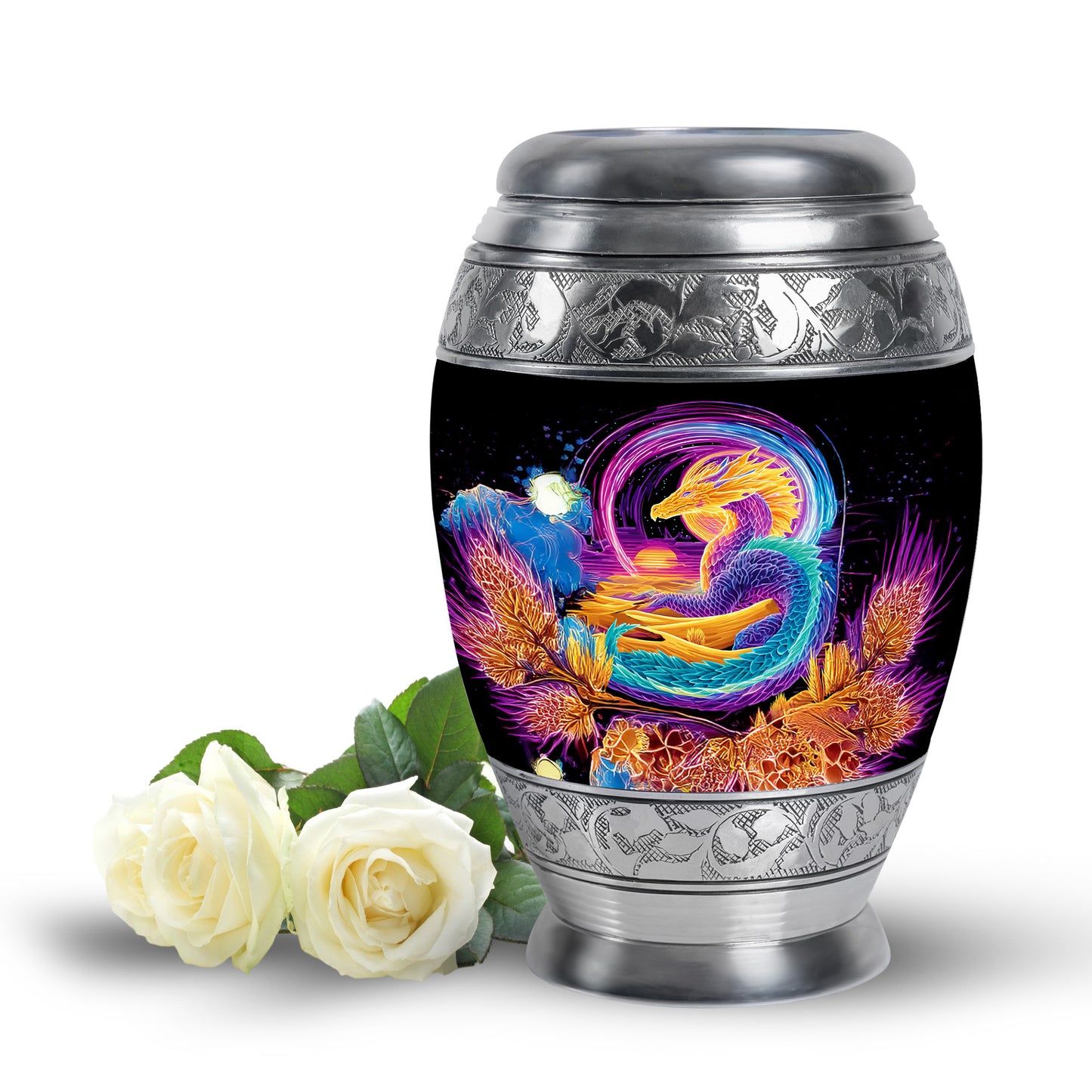 Personalized Seraphic Dragon Cremation Urns - Black 10-inch, 200 cu in - Yatskia