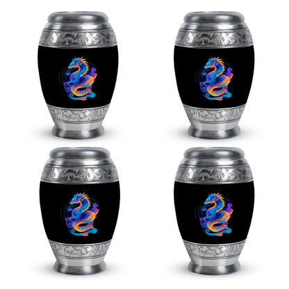 Midnight Black Dragon Cremation Urn urn with complimentary velvet bag - royal dragon engraving with decorative scrollwork - 10 inch aluminum urn for cremated remains