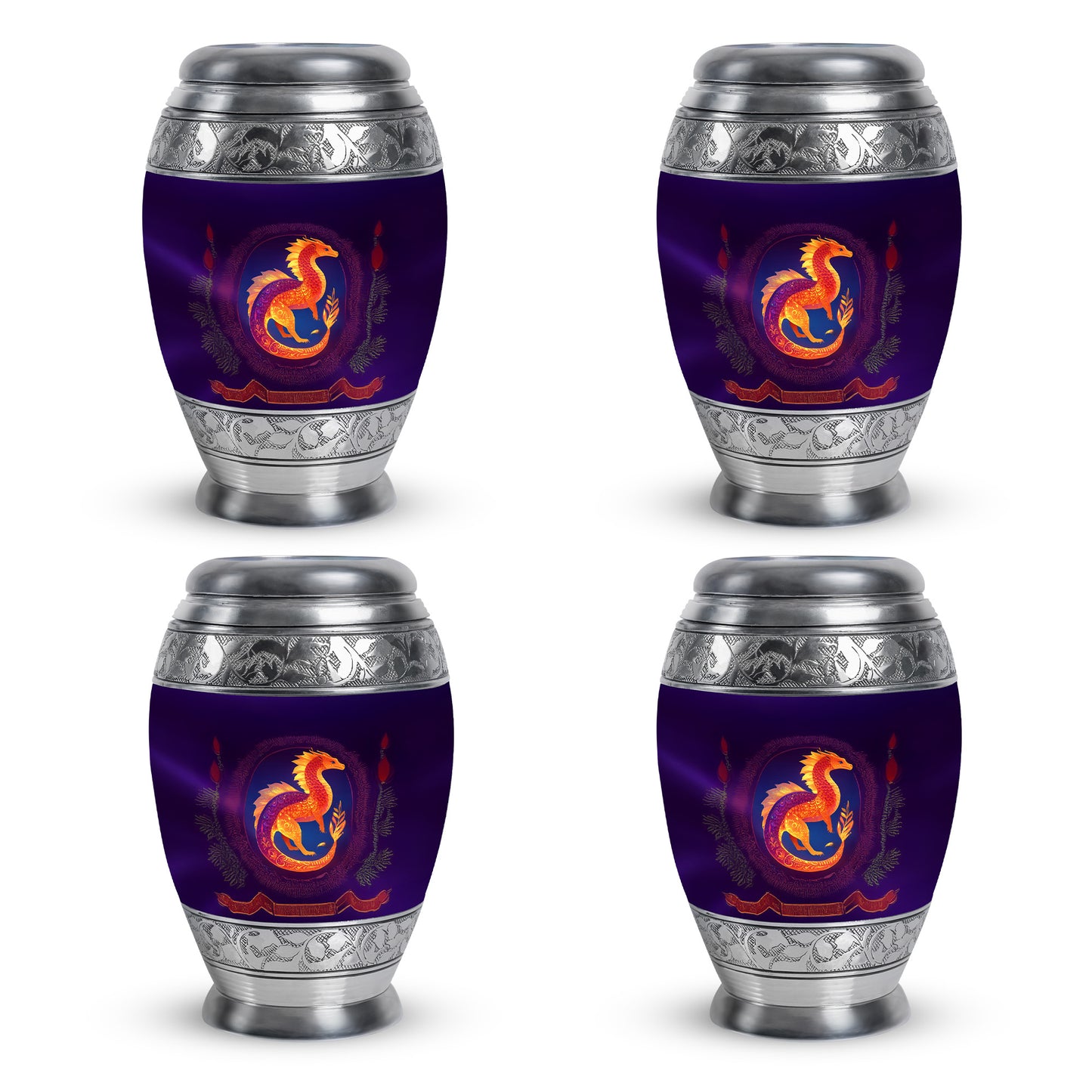 Grape Purple Dragon Cremation Urn urn with complimentary velvet bag - royal dragon engraving with decorative scrollwork - 10 inch aluminum urn for cremated remains