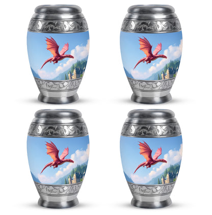 Powder Blue Dragon Cremation Urn urn with complimentary velvet bag - regal dragon design with crown-inspired accents - 10 inch aluminum urn for cremated remains