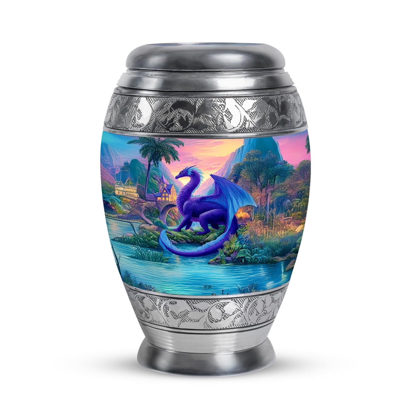 Ethereal Dragon Memorial Cremation Urns - Blue 10-inch, 200 cu in - Yatskia
