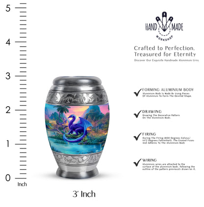 Azure Dragon Cremation Urn lifestyle display on memorial shelf - regal dragon design with crown-inspired accents - mini keepsake memorial for portion of cremation ashes