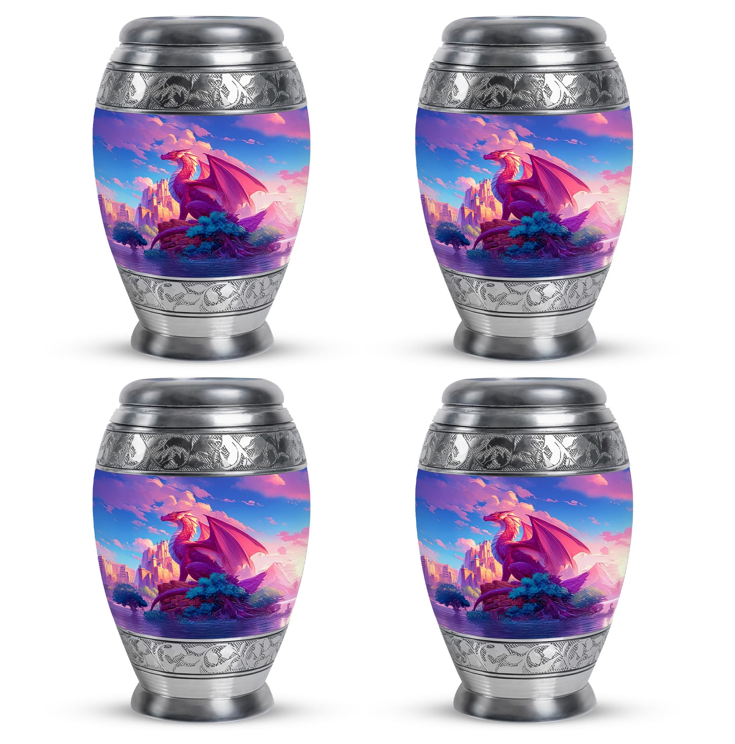 Azure Dragon Cremation Urn urn with complimentary velvet bag - regal dragon design with crown-inspired accents - 10 inch aluminum urn for cremated remains
