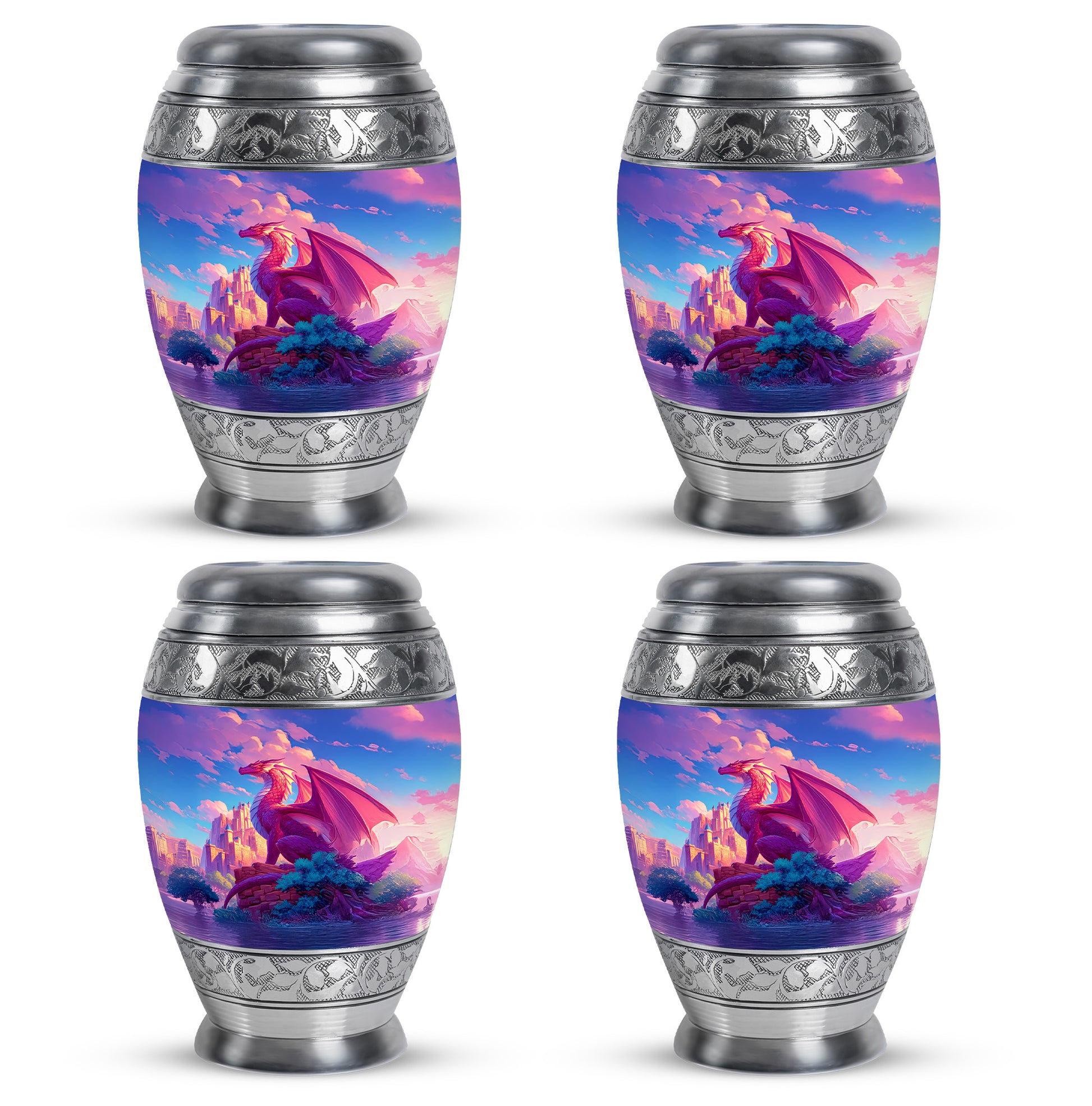 Azure Dragon Cremation Urn urn with complimentary velvet bag - regal dragon design with crown-inspired accents - 10 inch aluminum urn for cremated remains