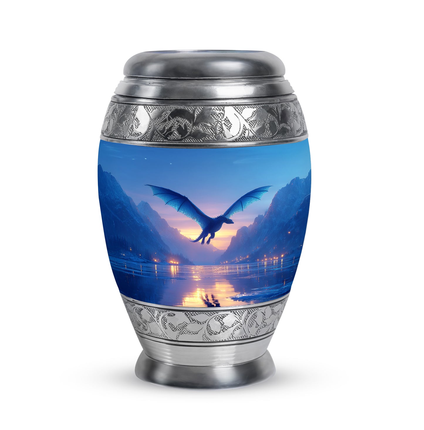 Personalized Seraphic Dragon Cremation Urns - Blue 10-inch, 200 cu in - Yatskia