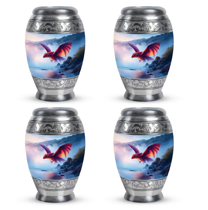 Icy Blue Dragon Cremation Urn urn with complimentary velvet bag - regal dragon design with crown-inspired accents - 10 inch aluminum urn for cremated remains