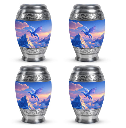 Steel Blue Dragon Cremation Urn urn with complimentary velvet bag - royal dragon engraving with decorative scrollwork - 10 inch aluminum urn for cremated remains