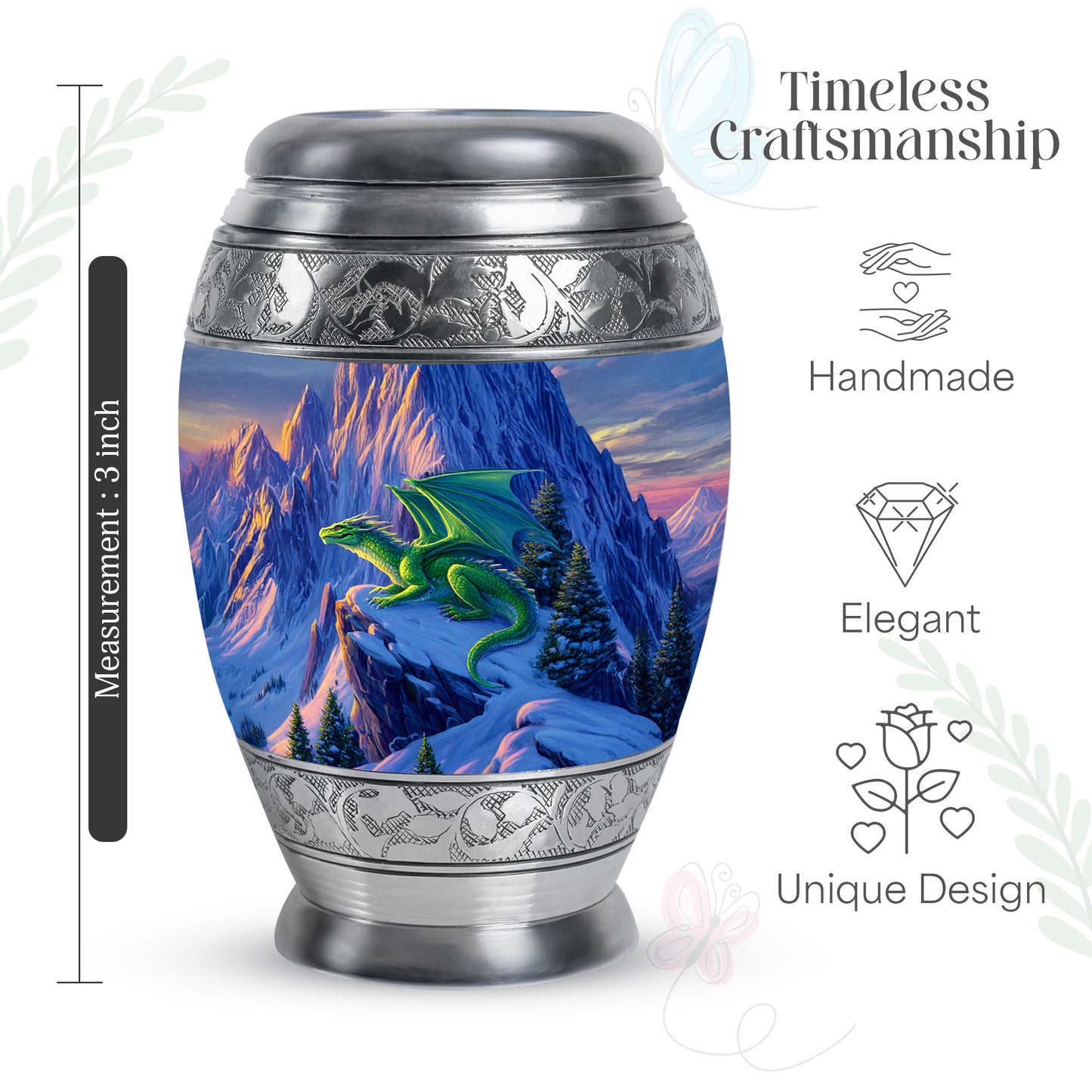 Indigo Dragon Cremation Urn lifestyle display on memorial shelf - regal dragon design with crown-inspired accents - mini keepsake memorial for portion of cremation ashes