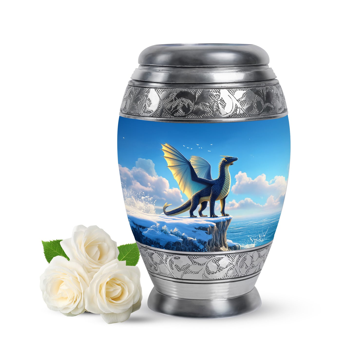 Personalized Blue Cherished Dragon Cremation Urns for Human Ashes - 10-inch, 200 cu in - Yatskia