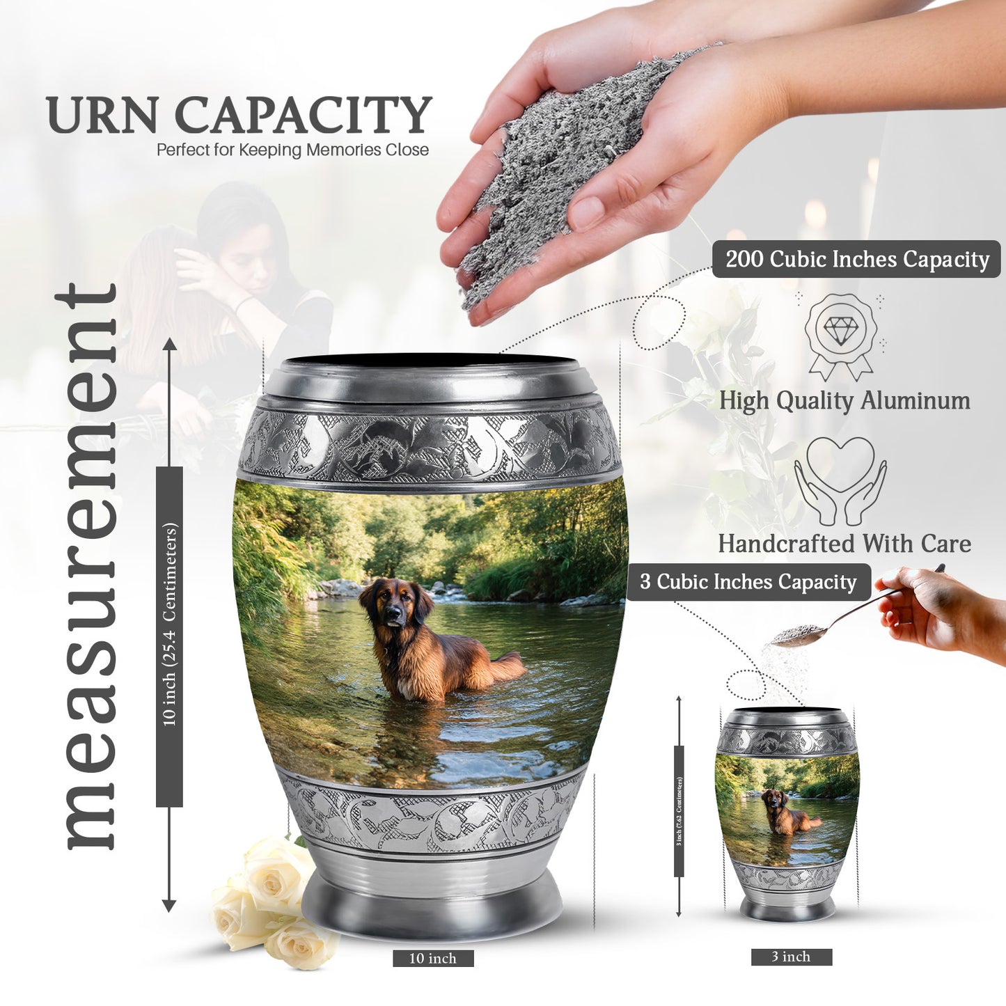 Jade Green Dog Cremation Urn lifestyle display on memorial shelf - regal dog design with crown-inspired accents - mini keepsake memorial for portion of cremation ashes