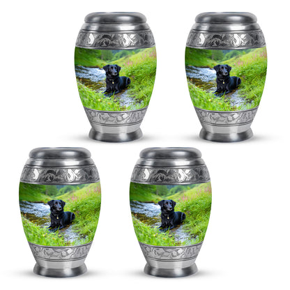 Cool Teal Dog Cremation Urn urn with complimentary velvet bag - ornate monarch-style dog relief on brushed aluminum - 10 inch aluminum urn for cremated remains