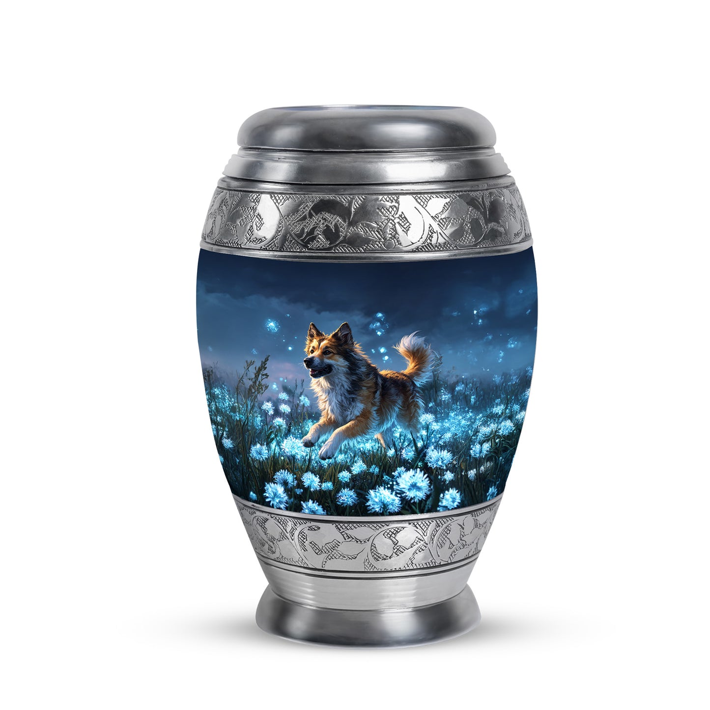 Dignified Blue Dog Cremation Urn for Ashes - 10-inch, 200 cu in - Yatskia