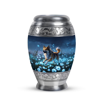 Dignified Blue Dog Cremation Urn for Ashes - 10-inch, 200 cu in - Yatskia