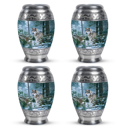 Steel Blue Dog Cremation Urn urn with complimentary velvet bag - majestic dog pattern with filigree border - 10 inch aluminum urn for cremated remains