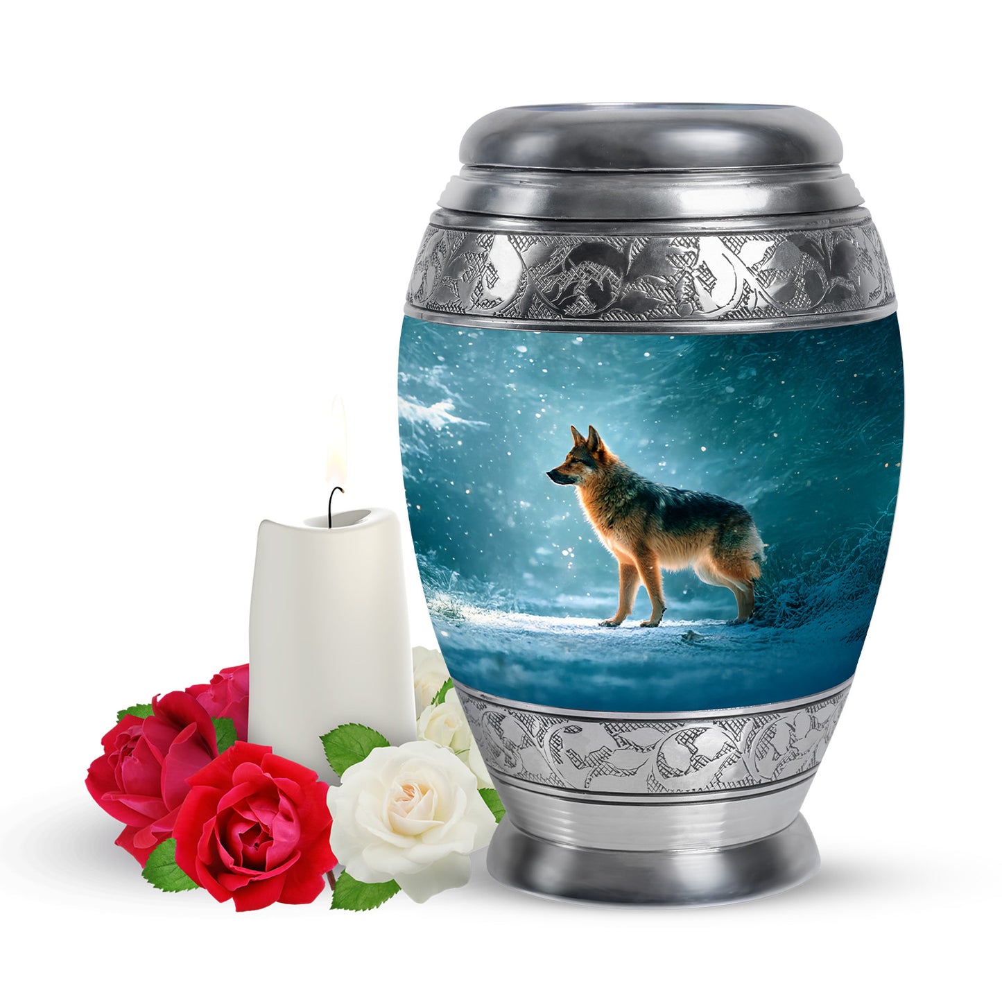 Teal Dog Dedication Cremation Urns for Human Ashes - 10-inch, 200 cu in - Yatskia
