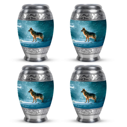 Sea Green Teal Dog Cremation Urn urn with complimentary velvet bag - regal dog design with crown-inspired accents - 10 inch aluminum urn for cremated remains