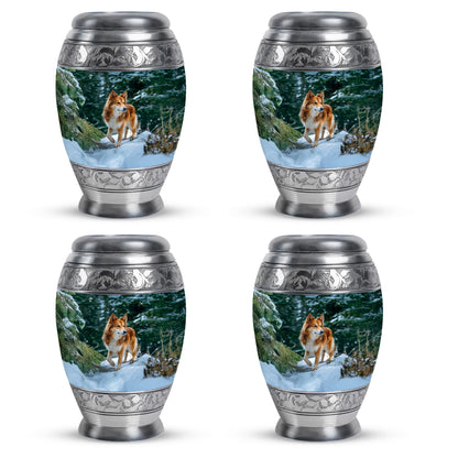 Tropical Teal Dog Cremation Urn urn with complimentary velvet bag - majestic dog pattern with filigree border - 10 inch aluminum urn for cremated remains