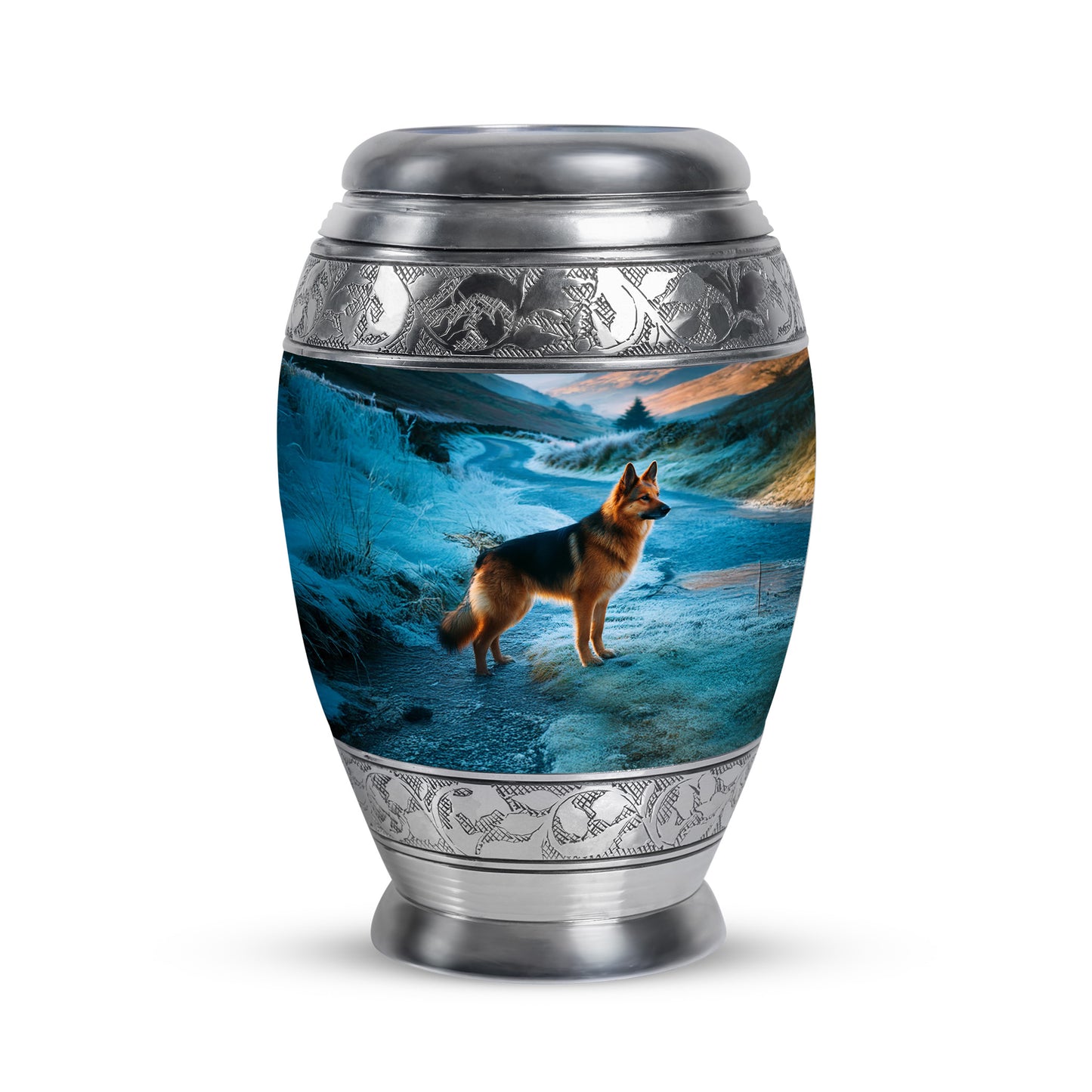 Everlasting Blue Dog Passage Urn for Human Ashes - 10-inch, 200 cu in - Yatskia