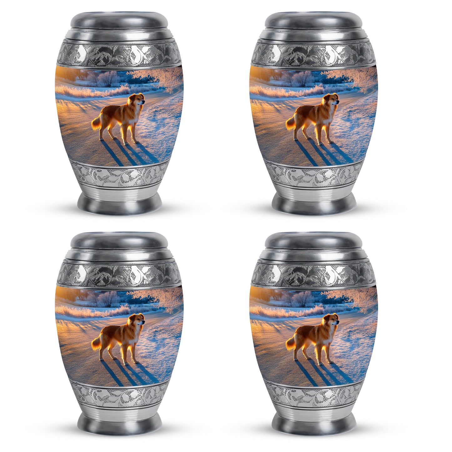 Powder Blue Dog Cremation Urn urn with complimentary velvet bag - regal dog design with crown-inspired accents - 10 inch aluminum urn for cremated remains