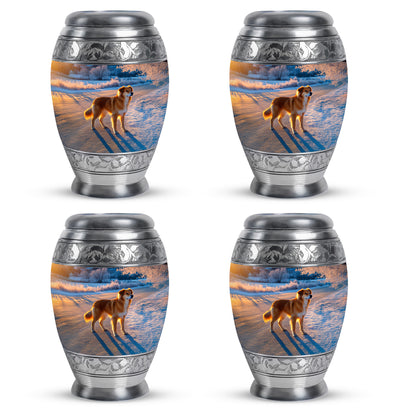 Powder Blue Dog Cremation Urn urn with complimentary velvet bag - regal dog design with crown-inspired accents - 10 inch aluminum urn for cremated remains