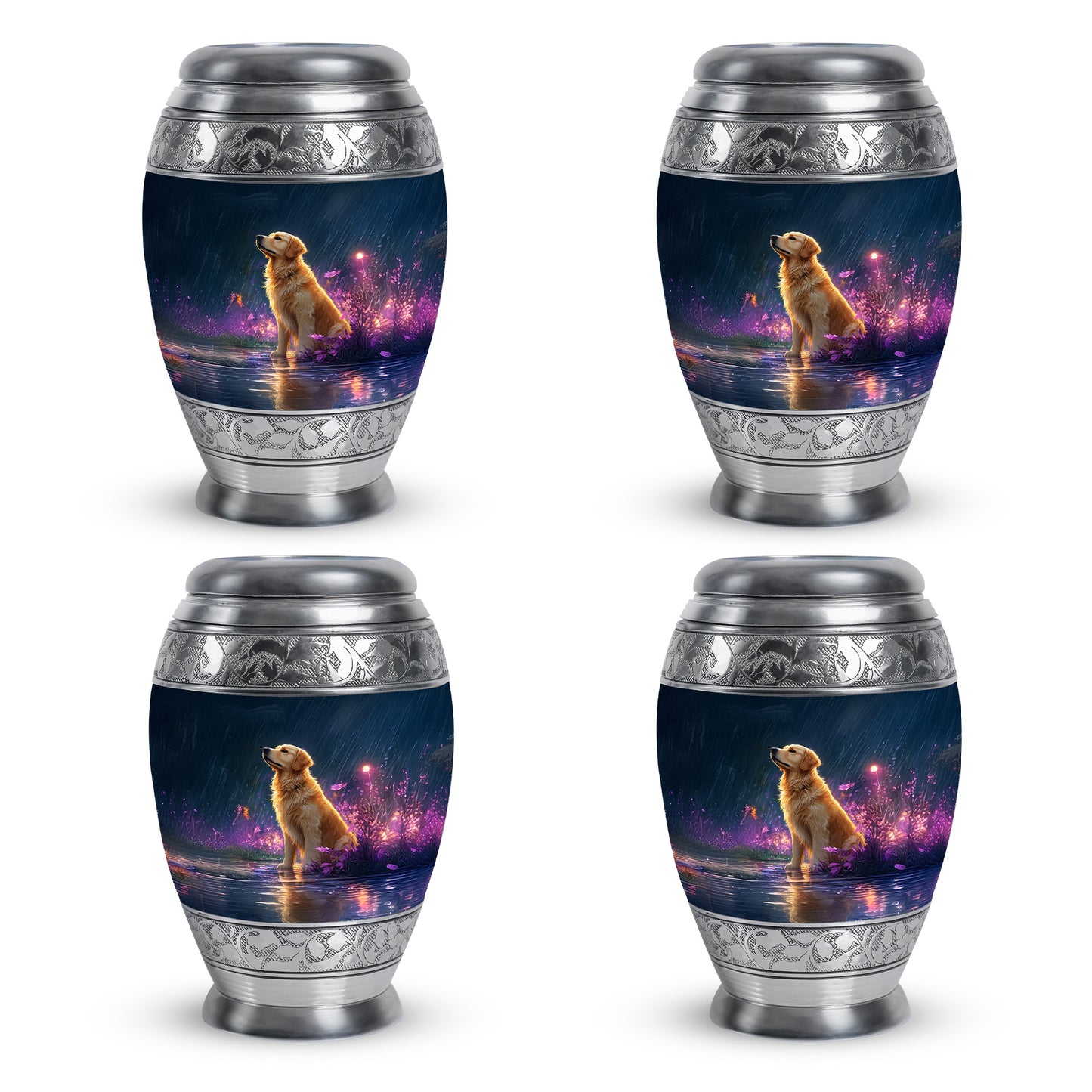 Celestial Blue Dog Cremation Urn urn with complimentary velvet bag - regal dog design with crown-inspired accents - 10 inch aluminum urn for cremated remains