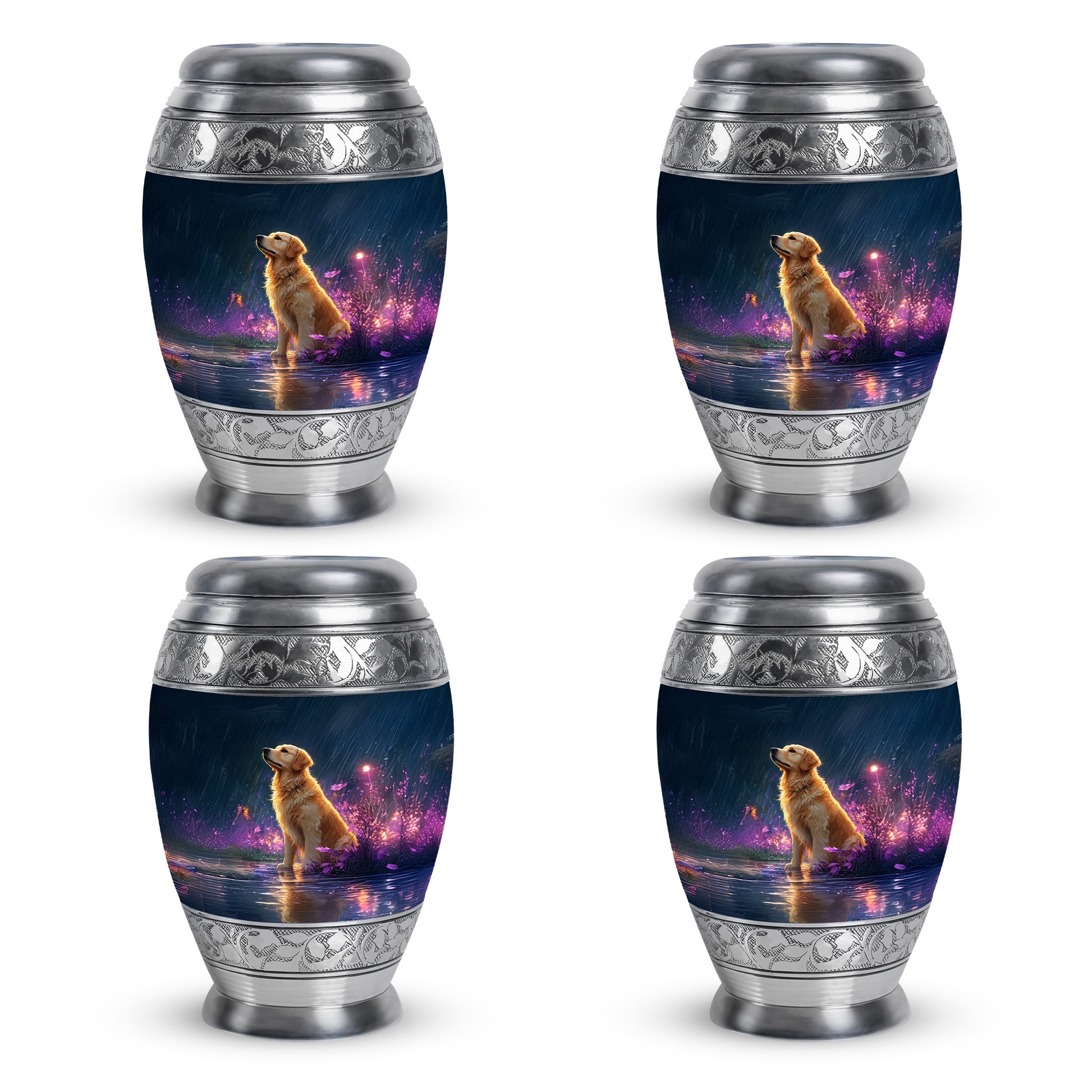 Celestial Blue Dog Cremation Urn urn with complimentary velvet bag - regal dog design with crown-inspired accents - 10 inch aluminum urn for cremated remains
