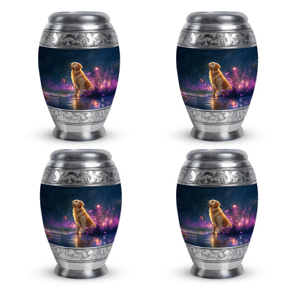 Celestial Blue Dog Cremation Urn urn with complimentary velvet bag - regal dog design with crown-inspired accents - 10 inch aluminum urn for cremated remains