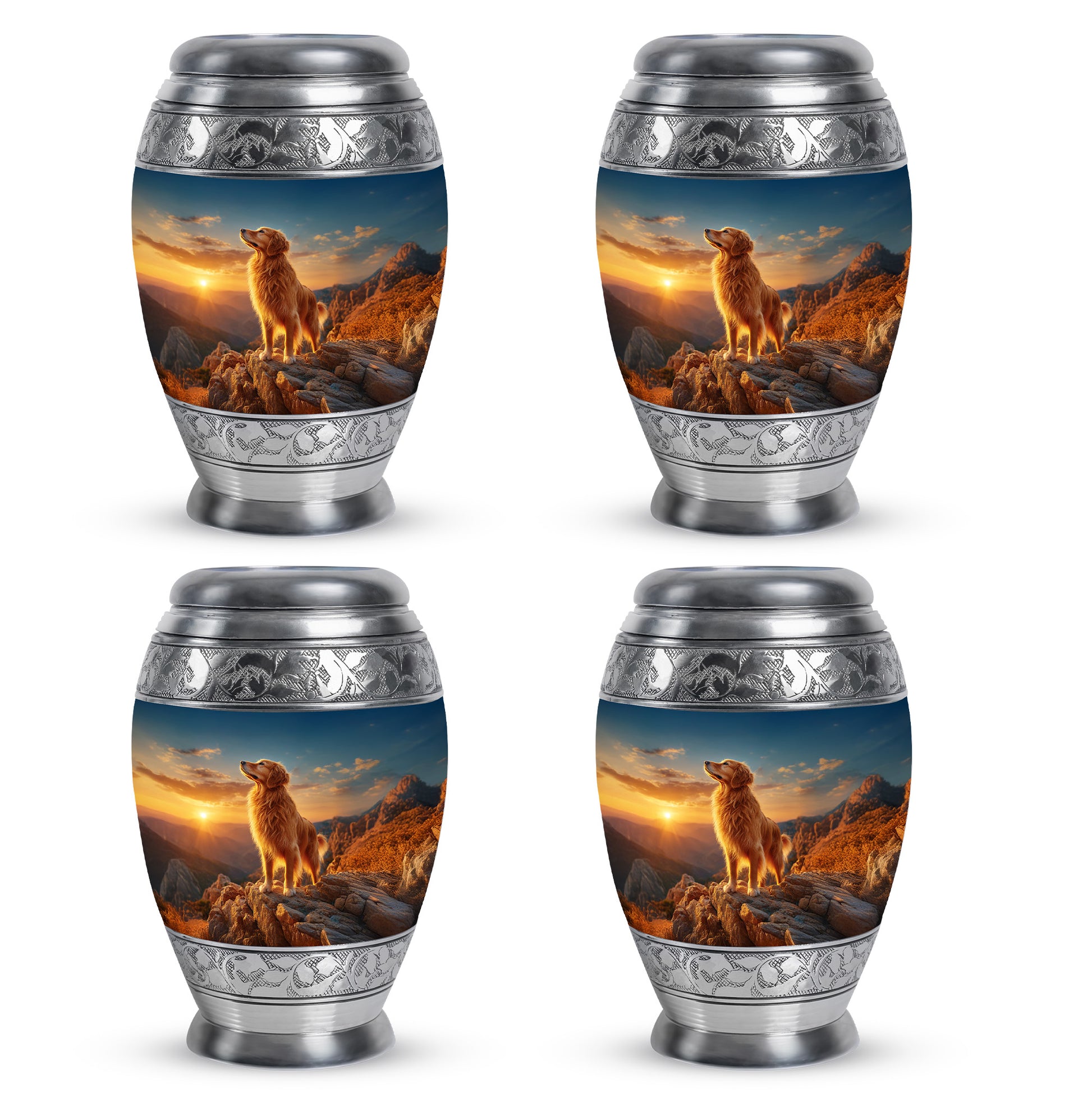 Celestial Blue Dog Cremation Urn urn with complimentary velvet bag - regal dog design with crown-inspired accents - 10 inch aluminum urn for cremated remains