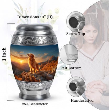Slate Blue Dog Cremation Urn lifestyle display on memorial shelf - regal dog design with crown-inspired accents - mini keepsake memorial for portion of cremation ashes