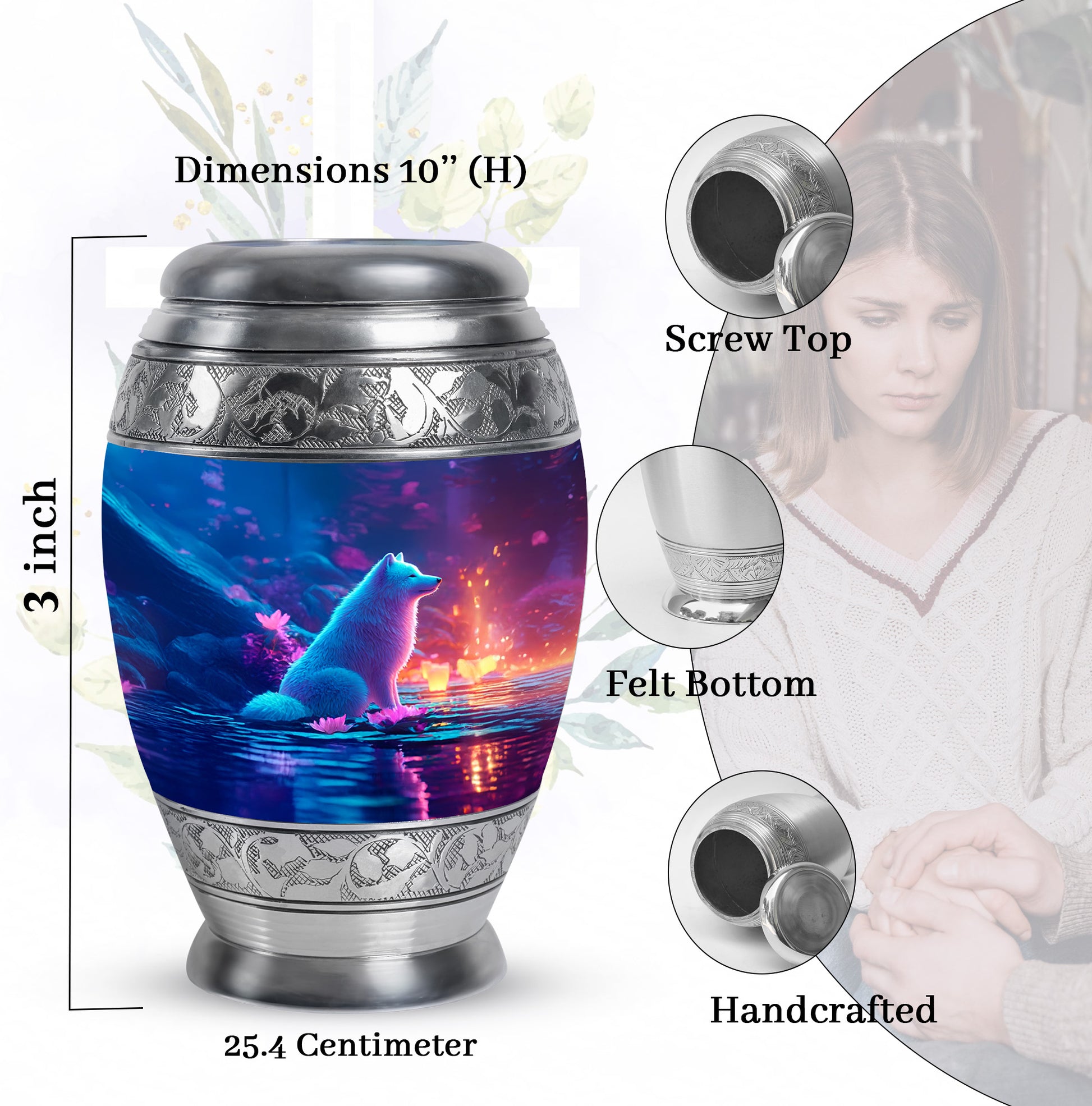 Icy Blue Dog Cremation Urn lifestyle display on memorial shelf - regal dog design with crown-inspired accents - mini keepsake memorial for portion of cremation ashes