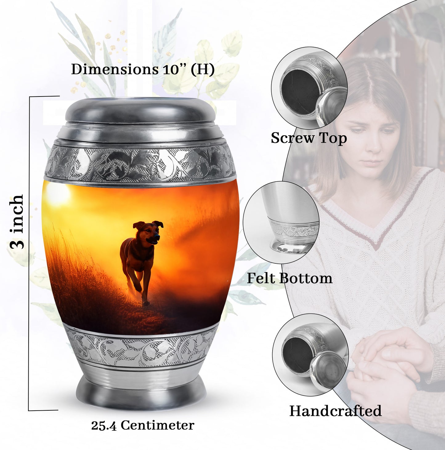 Amber Gold Dog Cremation Urn lifestyle display on memorial shelf - regal dog design with crown-inspired accents - mini keepsake memorial for portion of cremation ashes