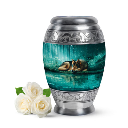 Stunning Teal Dog Comfort Urn for Human Ashes - 10-inch, 200 cu in - Yatskia