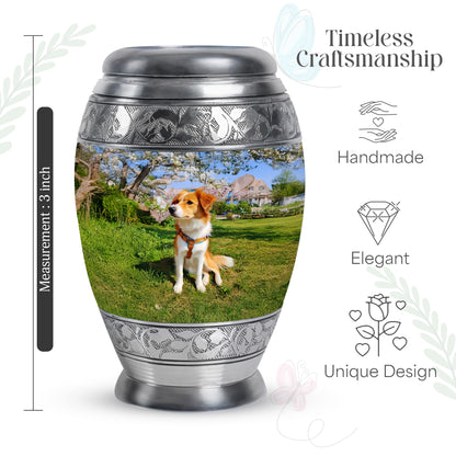 Misty Blue Dog Cremation Urn lifestyle display on memorial shelf - regal dog design with crown-inspired accents - mini keepsake memorial for portion of cremation ashes