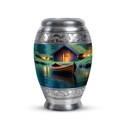 Green Sacred Boat Cremation Urns for Human Ashes - 10-inch, 200 cu in - Yatskia