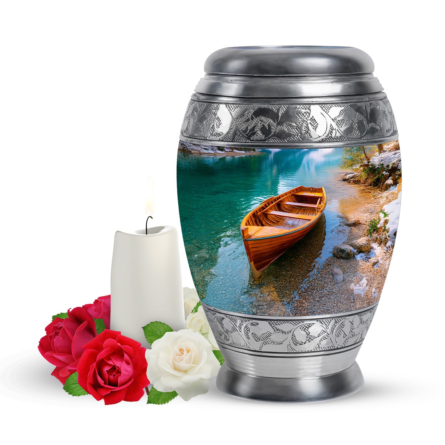 Resplendent Teal Boat Cremation Urn for Ashes - 10-inch, 200 cu in - Yatskia