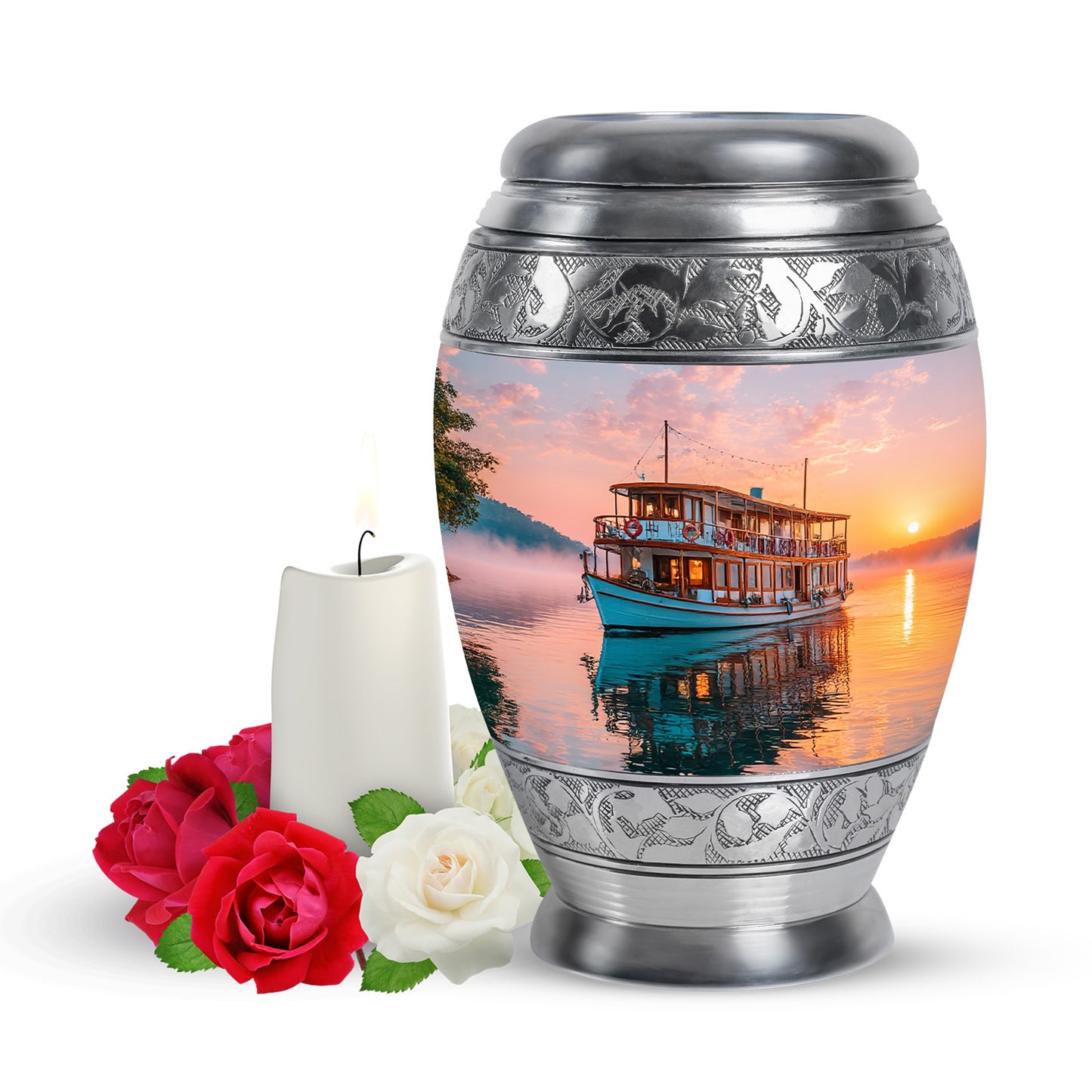 Personalized Red Steadfast Boat Cremation Urns for Human Ashes - 10-inch, 200 cu in - Yatskia