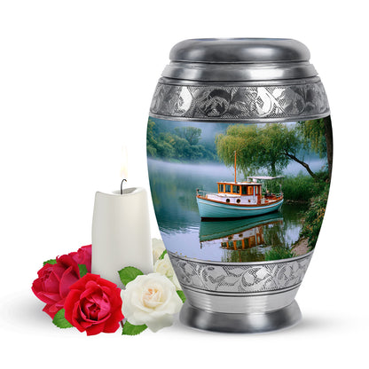 Resplendent Teal Boat Cremation Urn for Ashes - 10-inch, 200 cu in - Yatskia