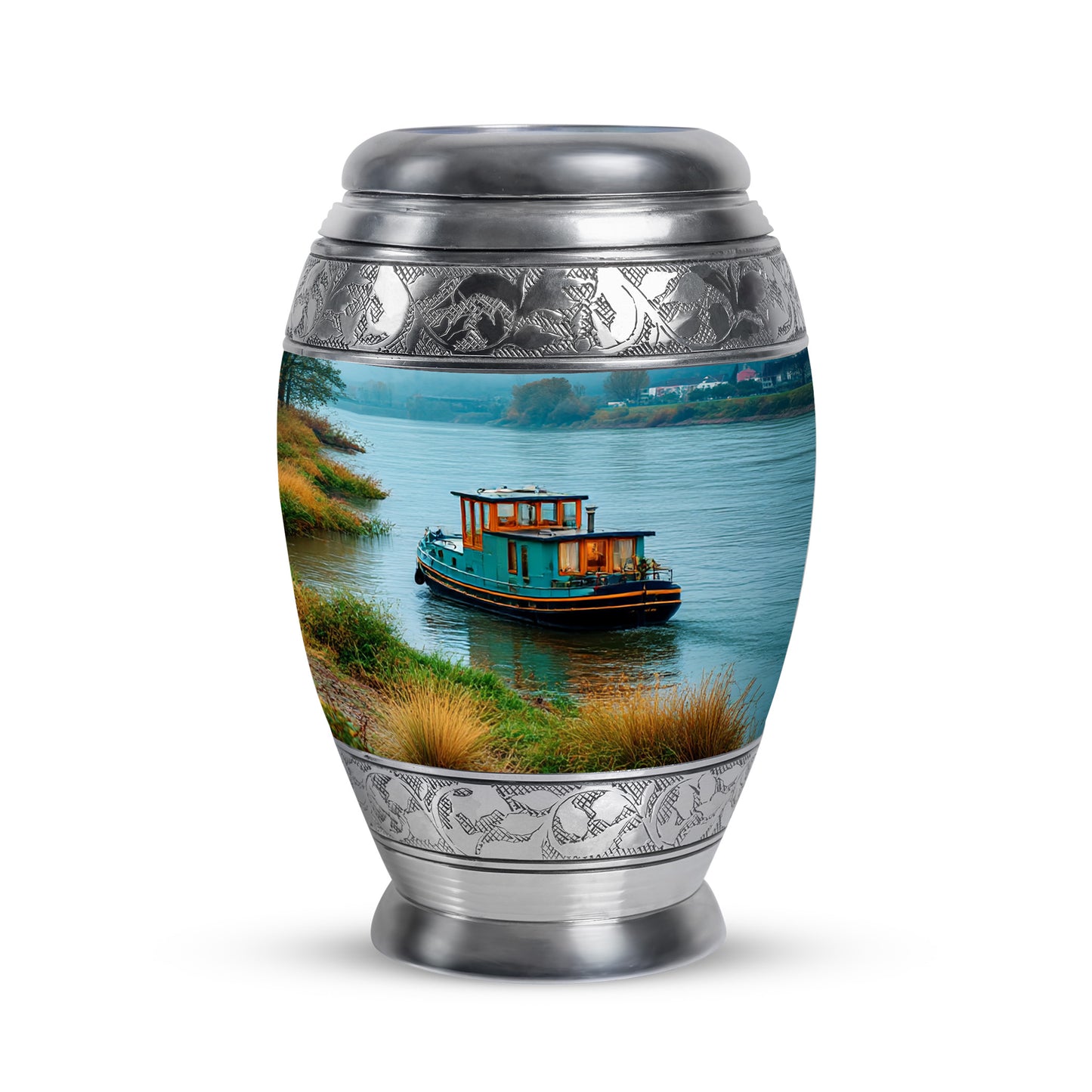 Teal Boat Cremation Urns - Enduring Sentinel 10-inch, 200 cu in - Yatskia