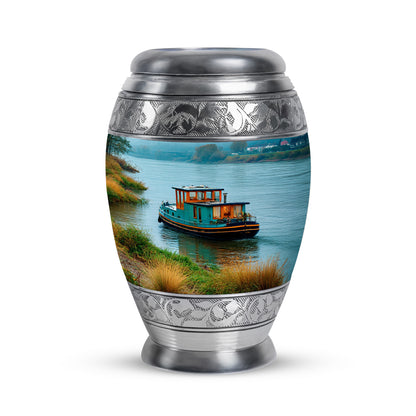 Teal Boat Cremation Urns - Enduring Sentinel 10-inch, 200 cu in - Yatskia
