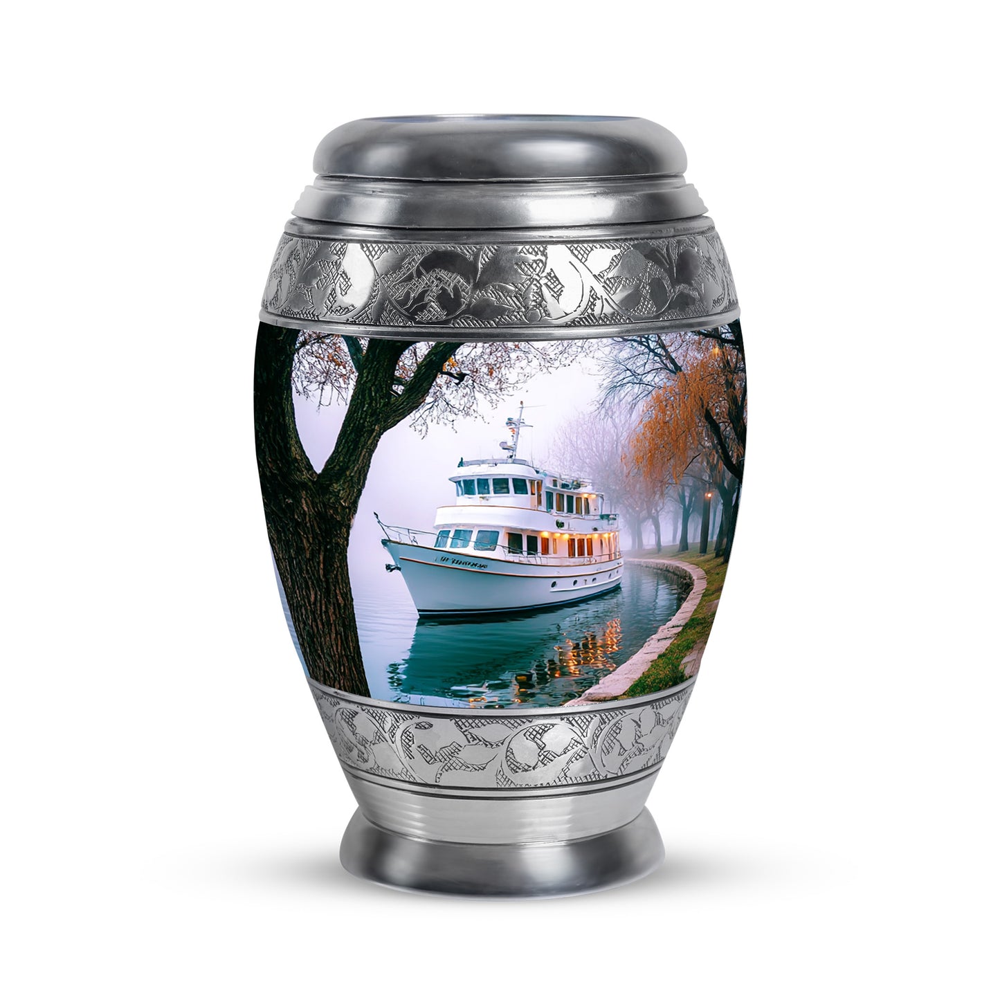 Dignified White Boat Cremation Urn for Ashes - 10-inch, 200 cu in - Yatskia