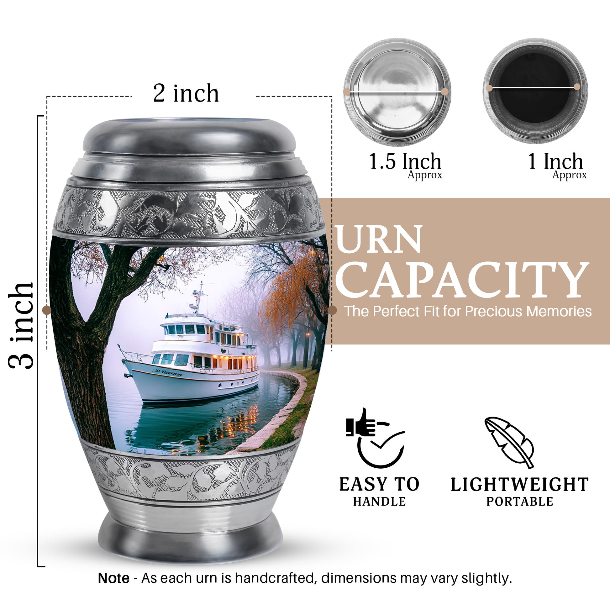 Snow White Boat Cremation Urn lifestyle display on memorial shelf - regal boat design with crown-inspired accents - mini keepsake memorial for portion of cremation ashes